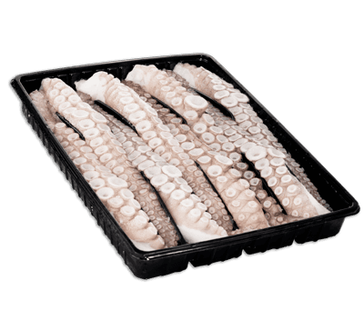 Tentáculos crudos en bandeja