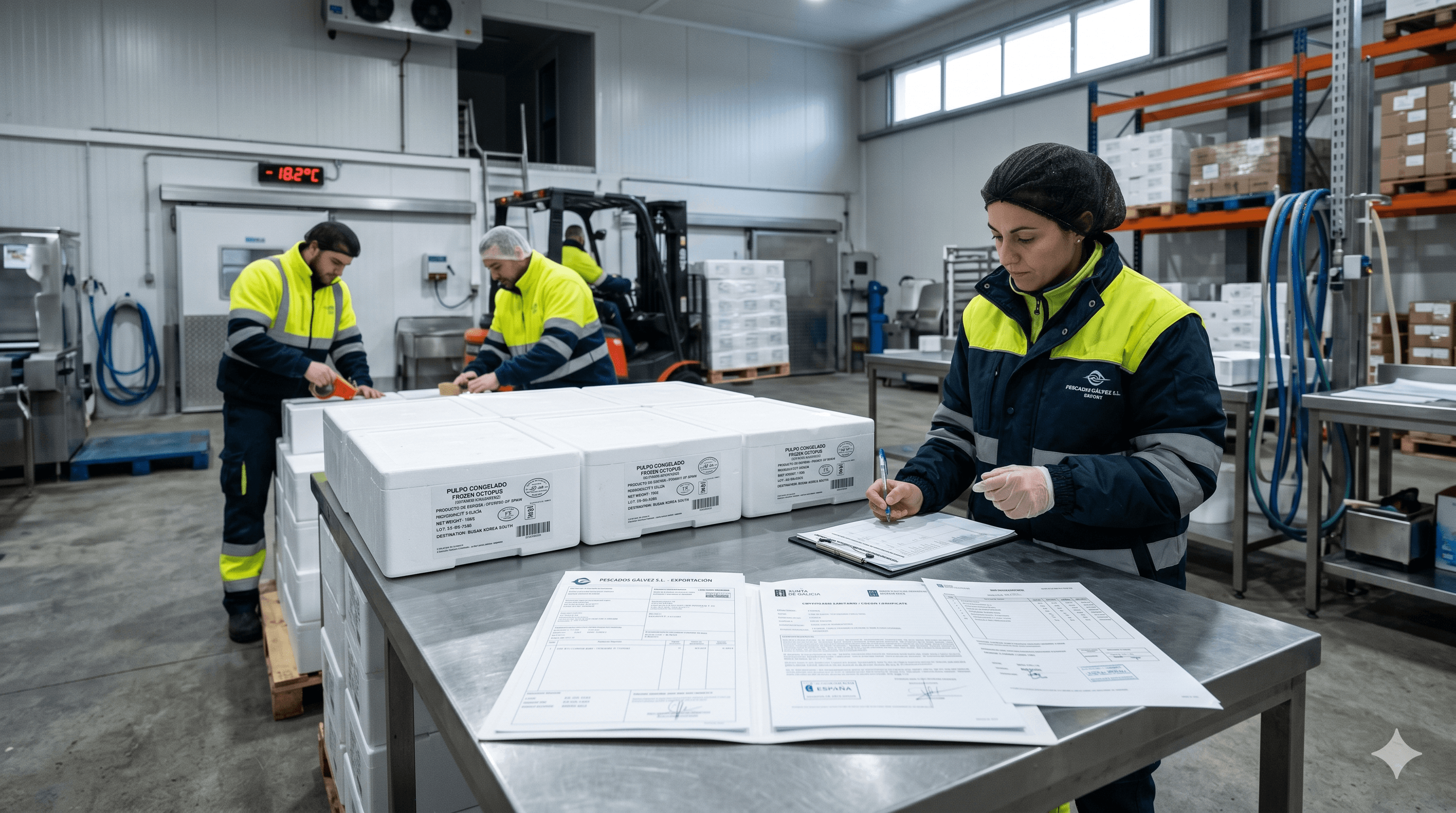 Cajas de pulpo preparadas para distribución profesional